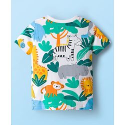 Babyhug Cotton Knit Half Sleeves T-Shirt with Jungle Theme Print - Multicolor
