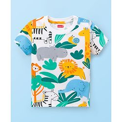 Babyhug Cotton Knit Half Sleeves T-Shirt with Jungle Theme Print - Multicolor