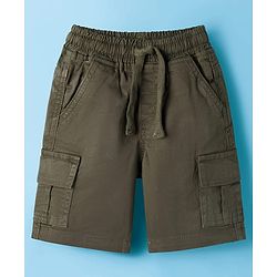 Babyhug Cotton Woven Half Sleeves Checkered Shirt & Shorts Set - Olive Green