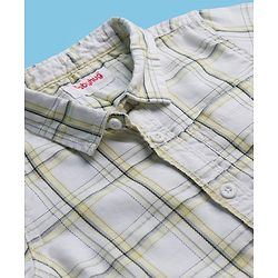 Babyhug Cotton Woven Half Sleeves Checkered Shirt & Shorts Set - Olive Green