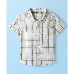 Babyhug Cotton Woven Half Sleeves Checkered Shirt & Shorts Set - Olive Green