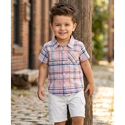 Babyhug Cotton Woven Half Sleeves Checks Shirt & Shorts Set - Multicolor & White