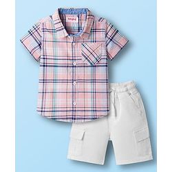 Babyhug Cotton Woven Half Sleeves Checks Shirt & Shorts Set - Multicolor & White