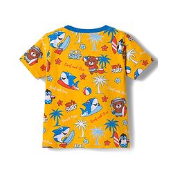 Babyhug Cotton Knit Half Sleeves T-Shirt with Beach Theme Print - Yellow