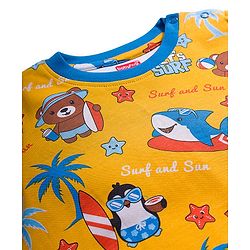 Babyhug Cotton Knit Half Sleeves T-Shirt with Beach Theme Print - Yellow