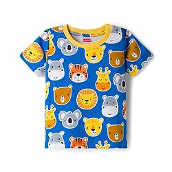 Babyhug Cotton Knit Half Sleeves T-Shirt with Animal Print - Blue