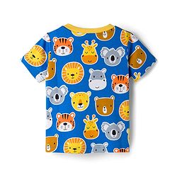 Babyhug Cotton Knit Half Sleeves T-Shirt with Animal Print - Blue