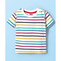 Babyhug Cotton Knit Half Sleeves Striped & Vehicle Printed T-Shirts Pack of 3 - Navy Blue Red & White