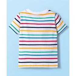 Babyhug Cotton Knit Half Sleeves Striped & Vehicle Printed T-Shirts Pack of 3 - Navy Blue Red & White
