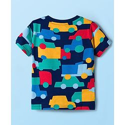 Babyhug Cotton Knit Half Sleeves Striped & Vehicle Printed T-Shirts Pack of 3 - Navy Blue Red & White