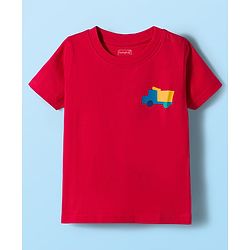 Babyhug Cotton Knit Half Sleeves Striped & Vehicle Printed T-Shirts Pack of 3 - Navy Blue Red & White