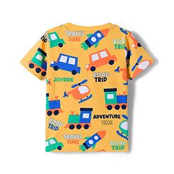 Babyhug Cotton Knit Half Sleeves T-Shirts with Vehicle Print & Stripes Pack of 3 - Red Yellow & Blue