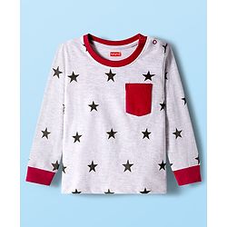 Babyhug Cotton Knit Full Sleeves Co-ord Night Suit With Star Print - White