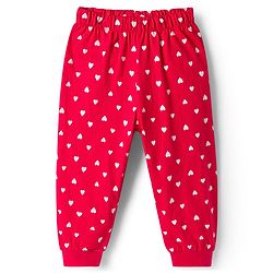 Babyhug Cotton Knit Full Sleeves Night Suit With Heart Print - White & Red