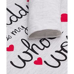 Babyhug Cotton Knit Full Sleeves Night Suit With Heart Print - White & Red