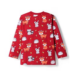 Babyhug Cotton Knit Full Sleeves Co-ords Night Suit With Animal Print - Maroon