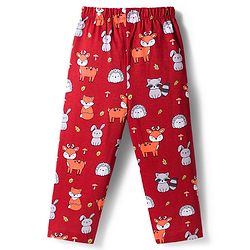 Babyhug Cotton Knit Full Sleeves Co-ords Night Suit With Animal Print - Maroon