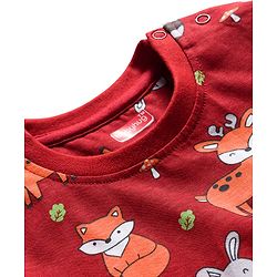 Babyhug Cotton Knit Full Sleeves Co-ords Night Suit With Animal Print - Maroon