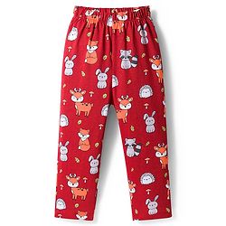 Babyhug Cotton Knit Full Sleeves Co-ords Night Suit With Animal Print - Maroon