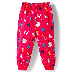 Babyhug Cotton Knit Full Sleeves Co-ord Night Suit With Painting Print - Red