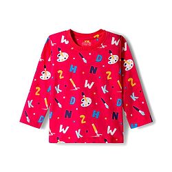Babyhug Cotton Knit Full Sleeves Co-ord Night Suit With Painting Print - Red