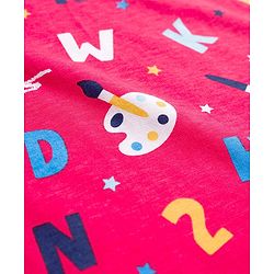 Babyhug Cotton Knit Full Sleeves Co-ord Night Suit With Painting Print - Red