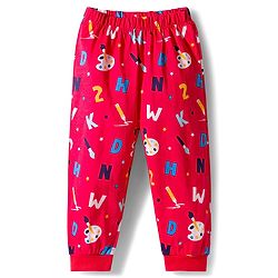 Babyhug Cotton Knit Full Sleeves Co-ord Night Suit With Painting Print - Red