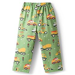 Babyhug Cotton Knit Full Sleeves Co-Ord Night Suit with Vehicle Print - Green
