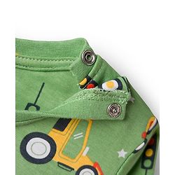 Babyhug Cotton Knit Full Sleeves Co-Ord Night Suit with Vehicle Print - Green