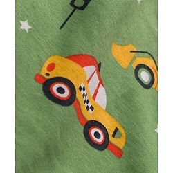 Babyhug Cotton Knit Full Sleeves Co-Ord Night Suit with Vehicle Print - Green