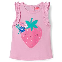 Babyhug Cotton Knit Sleeveless Top With Strawberry Print - Pink