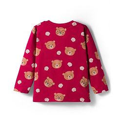 Babyhug 100% Cotton Knit Full Sleeves Co-ord Night Suit With Teddy Bear Print - Maroon