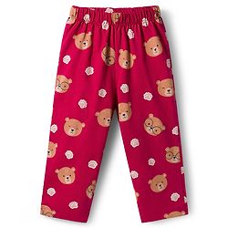 Babyhug 100% Cotton Knit Full Sleeves Co-ord Night Suit With Teddy Bear Print - Maroon