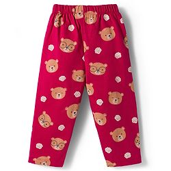 Babyhug 100% Cotton Knit Full Sleeves Co-ord Night Suit With Teddy Bear Print - Maroon