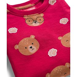 Babyhug 100% Cotton Knit Full Sleeves Co-ord Night Suit With Teddy Bear Print - Maroon