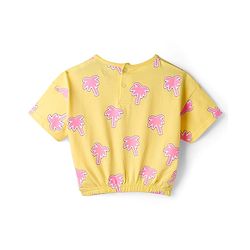 Babyhug Cotton Knit Half Sleeves Top With Tree Print - Yellow