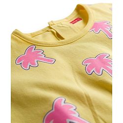 Babyhug Cotton Knit Half Sleeves Top With Tree Print - Yellow