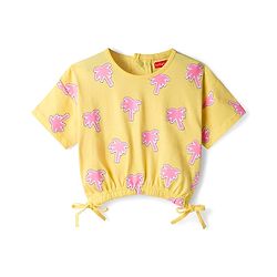 Babyhug Cotton Knit Half Sleeves Top With Tree Print - Yellow