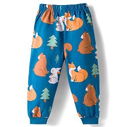 Babyhug Cotton Knit Full Sleeves Co-ords Night Suit With Animal Print - Blue