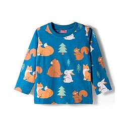 Babyhug Cotton Knit Full Sleeves Co-ords Night Suit With Animal Print - Blue