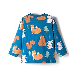 Babyhug Cotton Knit Full Sleeves Co-ords Night Suit With Animal Print - Blue