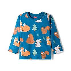 Babyhug Cotton Knit Full Sleeves Co-ords Night Suit With Animal Print - Blue