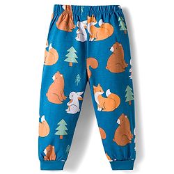 Babyhug Cotton Knit Full Sleeves Co-ords Night Suit With Animal Print - Blue