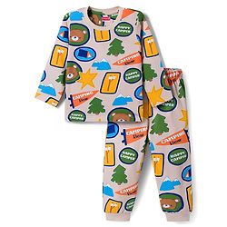 Babyhug Cotton Knit Full Sleeves Printed Co-ord Night Suit - Grey