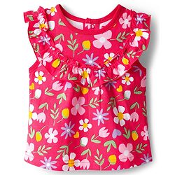 Babyhug Cotton Knit Sleeveless Top With Floral Print - Red