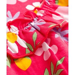 Babyhug Cotton Knit Sleeveless Top With Floral Print - Red