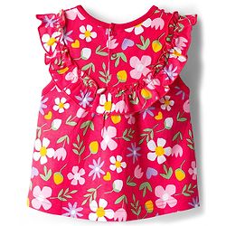 Babyhug Cotton Knit Sleeveless Top With Floral Print - Red