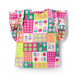 Babyhug Cotton Knit Frill Sleeves Top with Tropical Theme Print - Multicolor