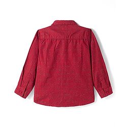 Babyhug Cotton Woven Full Sleeves Printed Shirt & Trouser Set with Bow - Maroon & Beige