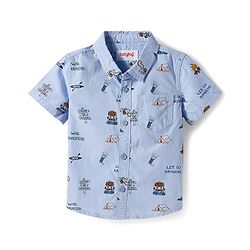 Babyhug Cotton Woven Half Sleeves Camping Printed Shirt & Denim Shorts Set - Blue
